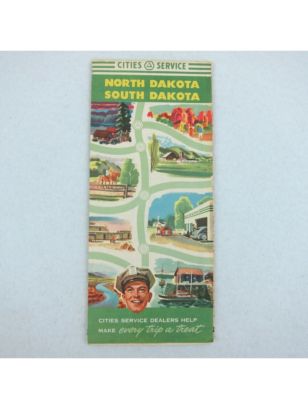 Vintage 1950s Cities Service Road Map North Dakota & South Dakota